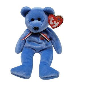 Ty Beanie Babies "America" Teddy Bear Plush Stuffed Animal 8" Blue W/ Tags 2001